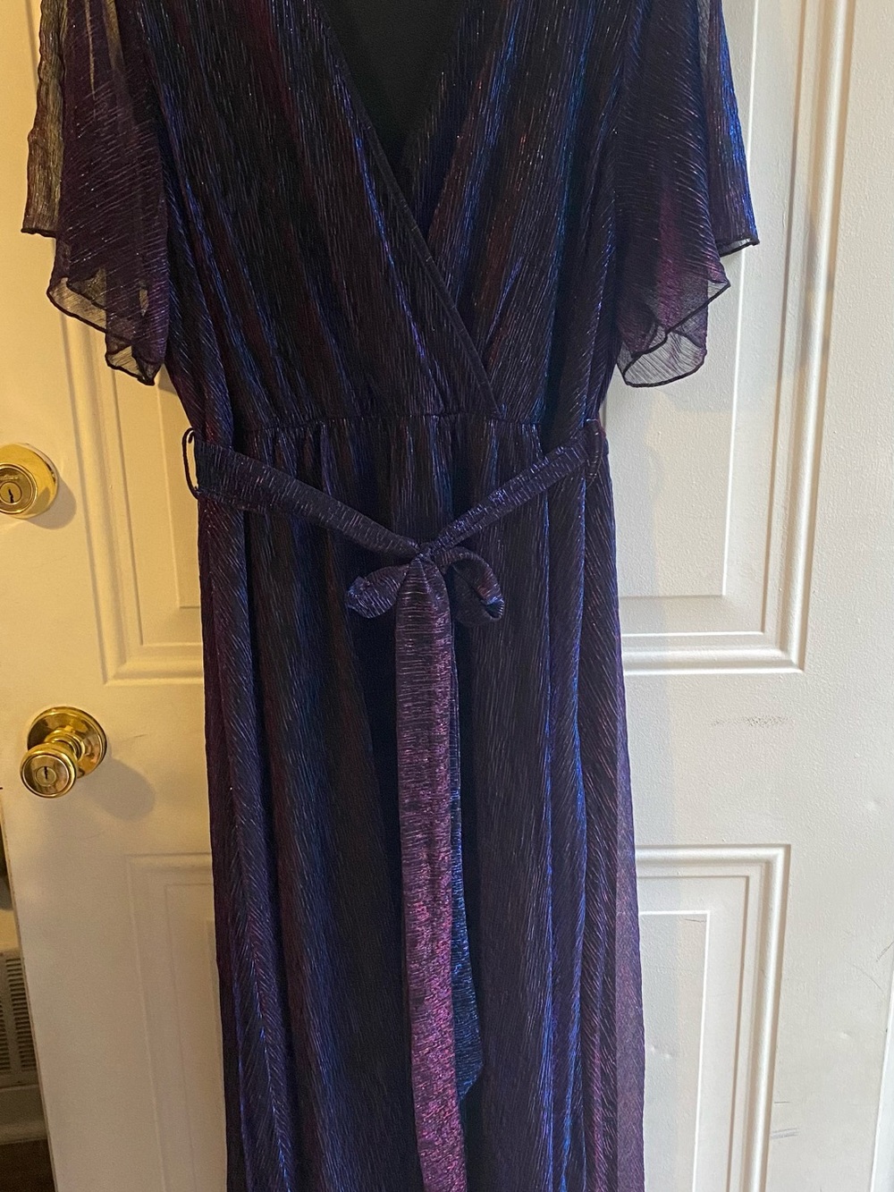 SHEIN Iridescent Purple Wrap Maxi Dress with Tie